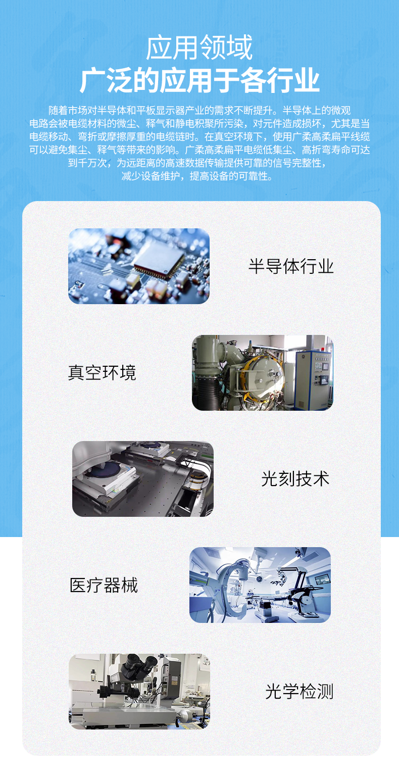 廣柔替代進(jìn)口光刻機(jī)半導(dǎo)體設(shè)備FFC扁平電纜的應(yīng)用領(lǐng)域有哪些